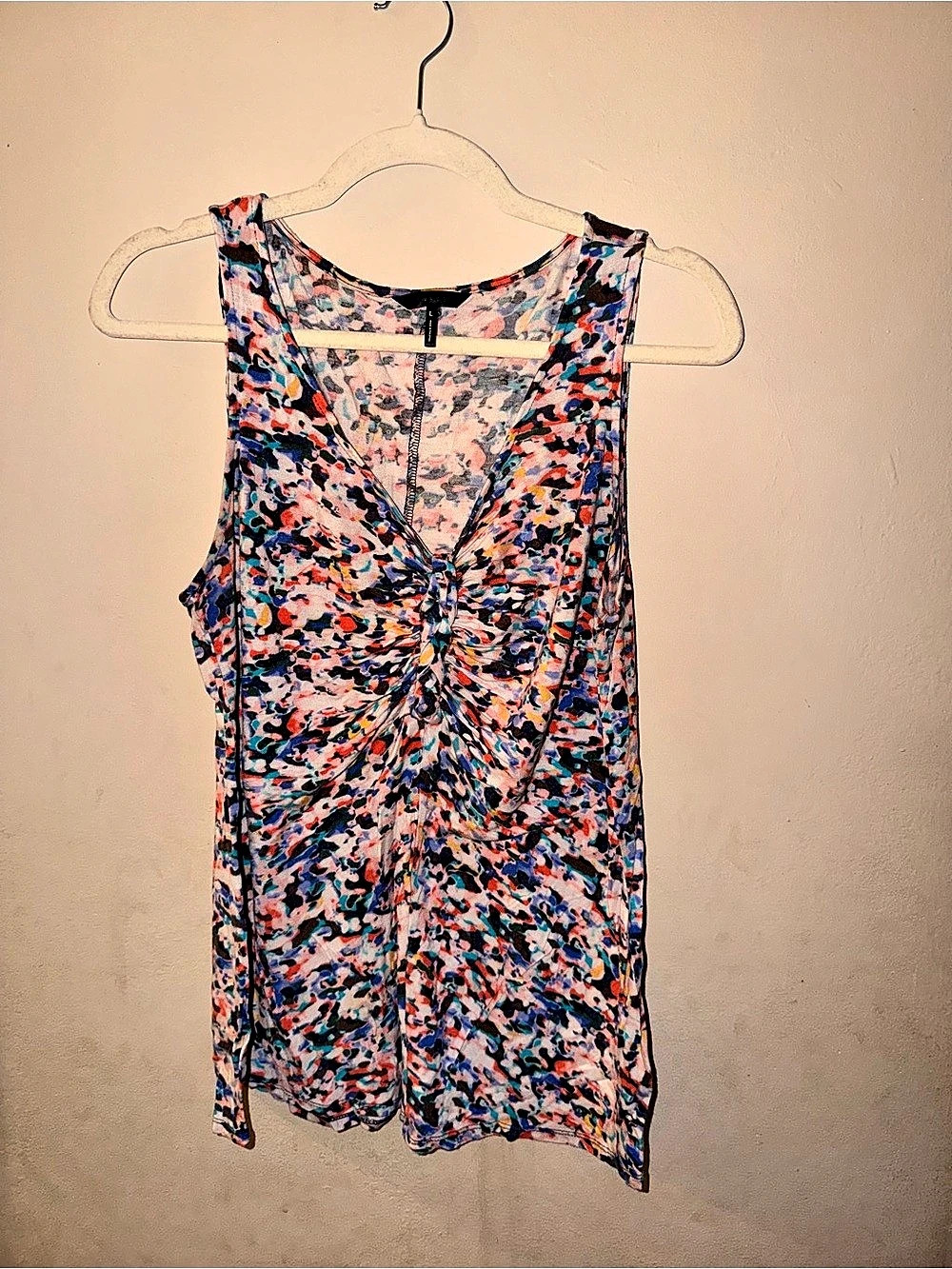 Daisy Fuentes Colorful Abstract Ruched Tank Large Like New